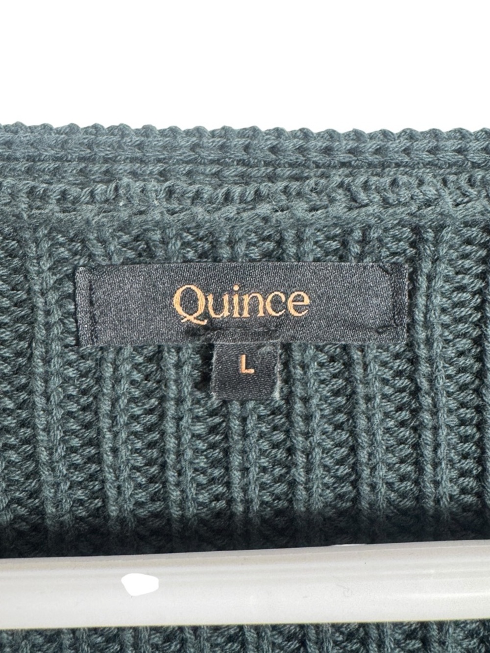 Quince 100% Organic Cotton Fisherman V-Neck Sweater in Dark Spruce, Size L - Picture 4 of 7
